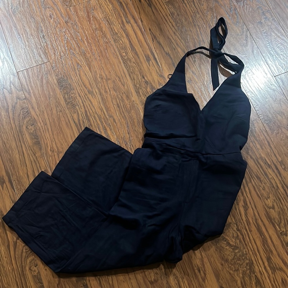 Abercrombie & Fitch Navy Linen Halter Jumpsuit